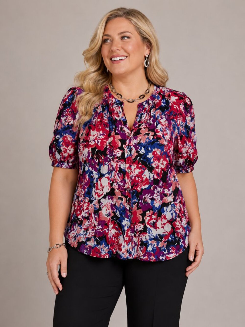 Roaman's Pink Floral Print Tunic Plus Size Top Size 14W